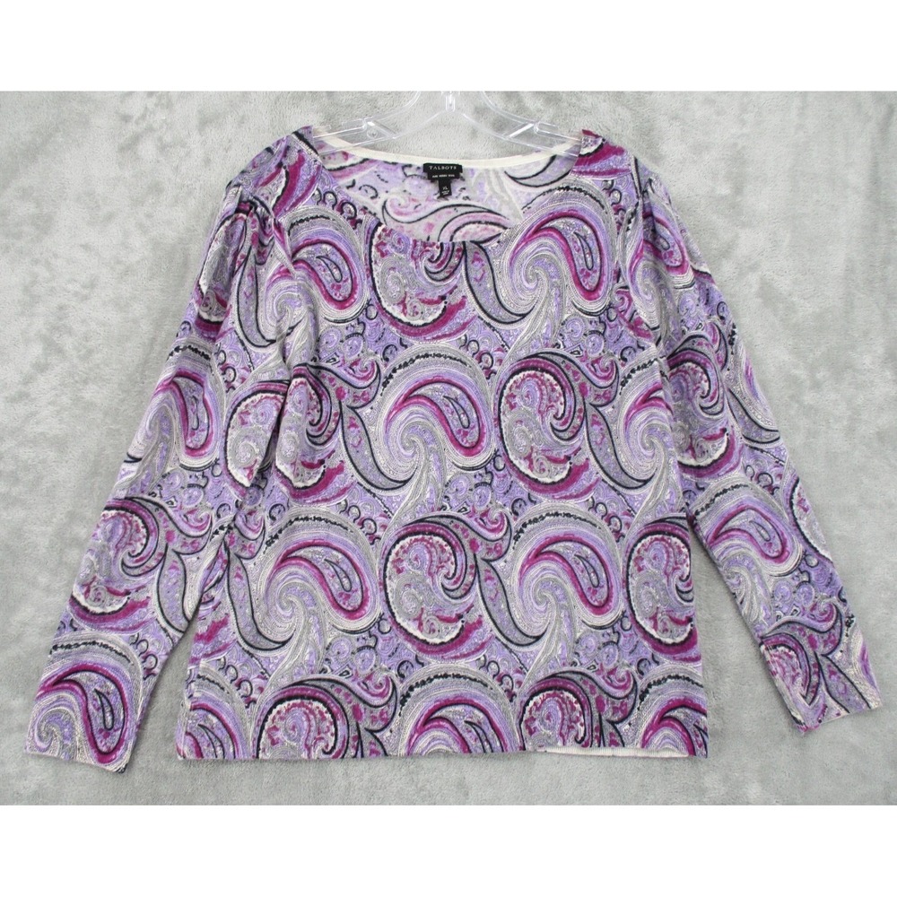 Talbots Sweater XL Paisley Pure Merino Wool Puff Sleeve Bohemian Lightweight
